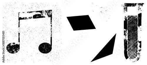 Grunge Styled Music Note and Geometric Shapes Vector Set