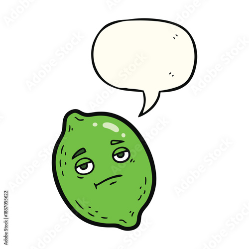 Cartoon lemon with thoughtful expression and speech bubble