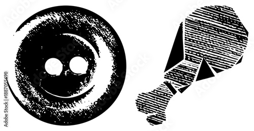 Stylized Smiling Face and Chicken Leg Vector with Halftone Texture