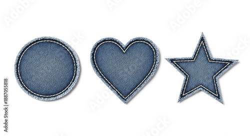 Blue Denim Heart Star Circle Patch