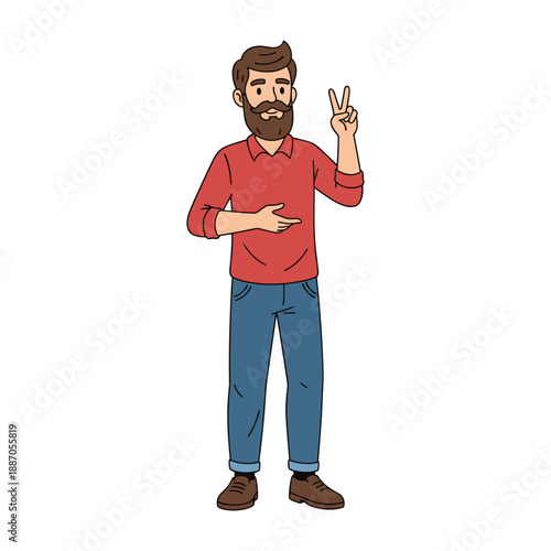Man showing peace sign with hand gesture