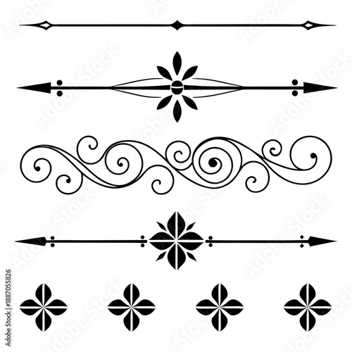 A Comprehensive Set of Ornamental Floral Dividers, Scroll Lines, and Decorative Borders for Elegant Layout and Design Enhancement.