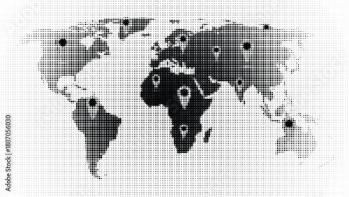 Black and white world map with a grid pattern