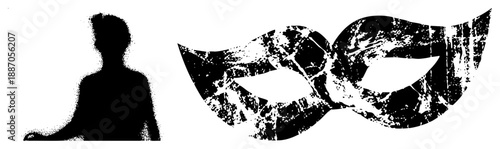 Silhouetted Figure with Distressed Venetian Mask