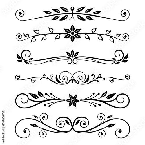 An Artistic Set of Vintage-Inspired Floral Scroll Dividers Showcasing Balance, Symmetry, and Decorative Elegance.