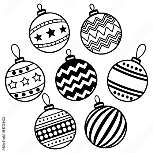 An Elegant Assortment of Christmas Baubles Featuring Bold Patterns, Seasonal Charm, and Joyful Holiday Celebration