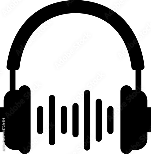 Microphone Audio Equipment Black Flat Style Vector Icon Sound Recording Symbol and Music Podcast Outline Graphic Group Featuring Mic, Headset and Earphone