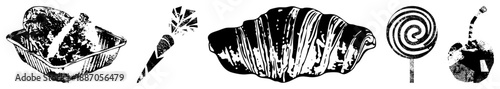Black and White Vector Illustration of Sweet Treats and Snacks