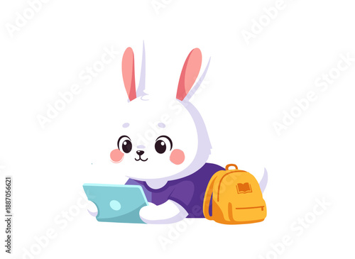 cartoon rabbit, bunny character, rabbit with backpack, school bunny, running rabbit, happy bunny, white rabbit, child animal character, playful bunny, smiling rabbit, animal mascot, bunny walking, rab