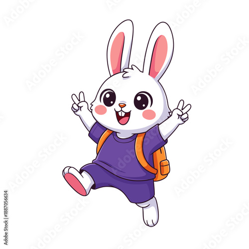 cartoon rabbit, bunny character, rabbit with backpack, school bunny, running rabbit, happy bunny, white rabbit, child animal character, playful bunny, smiling rabbit, animal mascot, bunny walking, rab