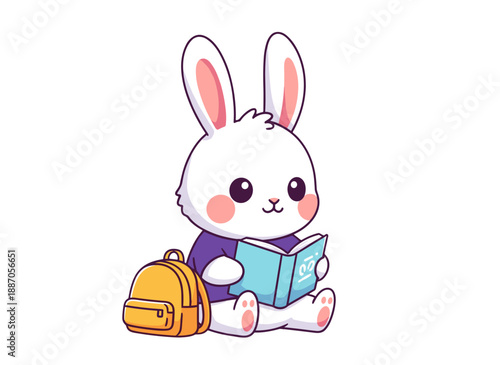 cartoon rabbit, bunny character, rabbit with backpack, school bunny, running rabbit, happy bunny, white rabbit, child animal character, playful bunny, smiling rabbit, animal mascot, bunny walking, rab