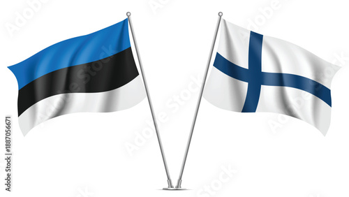 High Quality background with Two Standings Wavy Flags of Finland and Estonia