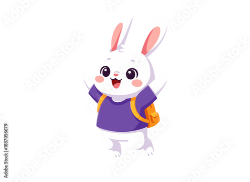 cartoon rabbit, bunny character, rabbit with backpack, school bunny, running rabbit, happy bunny, white rabbit, child animal character, playful bunny, smiling rabbit, animal mascot, bunny walking, rab