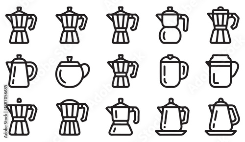 Kitchen coffee teaware outline illustrations bundle