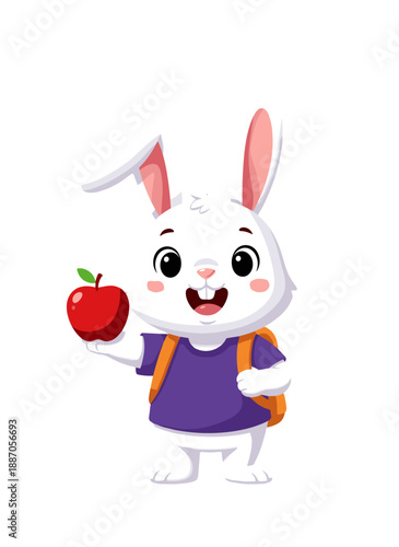 cartoon rabbit, bunny character, rabbit with backpack, school bunny, running rabbit, happy bunny, white rabbit, child animal character, playful bunny, smiling rabbit, animal mascot, bunny walking, rab