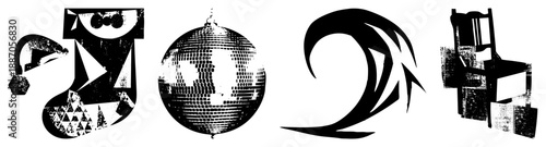 Abstract Geometric Featuring Disco Ball and Chair Silhouettes