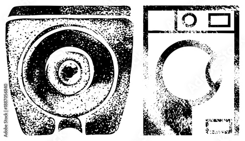 Vintage Washing Machine and Dryer Appliance with Stylized Textures