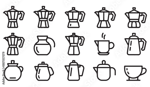 Minimal moka kettle teapot cup symbols for café design