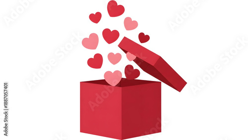 Red gift box overflowing with hearts on Valentine's Day