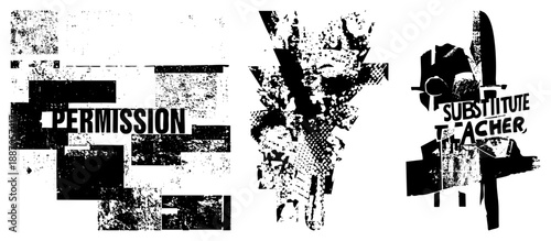 Bold Typographic Graphic Featuring "Permission" and "Substitute Teacher" Text Elements