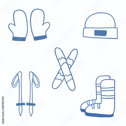 hand drawn ski sports equipment doodle cartoon illustration