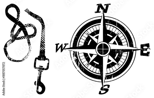 Nautical Compass and Rope Knots for Maritime Navigation