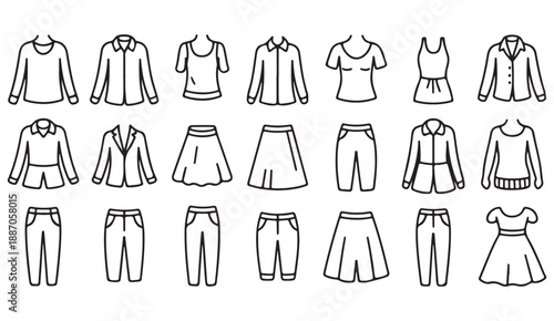 Trendy female apparel symbols bundle for shopping design