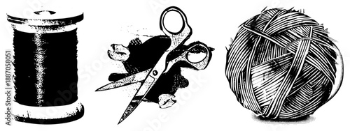 Sewing Essentials Thread Spool, Scissors, and Yarn Ball for Crafting