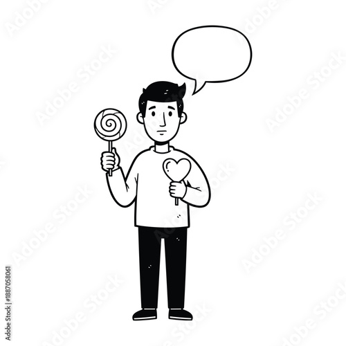 Man holding lollipops and thinking
