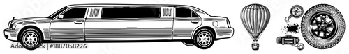 Luxury Limousine, Hot Air Balloon, Compass, Tire and Winch Vector