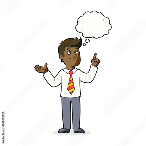 Man thinking with thought bubble and gesturing