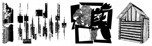 Abstract Geometric Log Cabin and Urban Silhouettes Vector Set