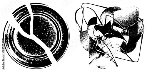 Abstract Geometric Forms with Halftone Texture and Dynamic