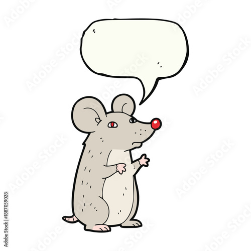 Cartoon mouse with speech bubble standing on hind legs