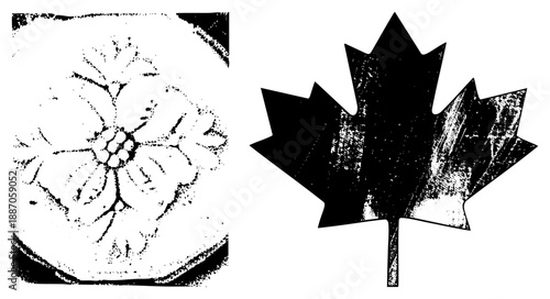 Vintage and Canadian Maple Leaf Silhouettes in Halftone Style