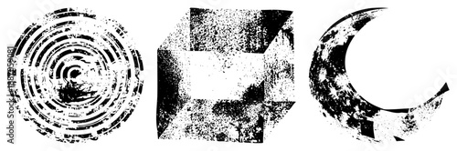 Abstract Geometric Shapes with Halftone Texture and Grunge Effect