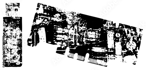 Stylized USB Flash Drive and Circuit Board with Halftone Texture