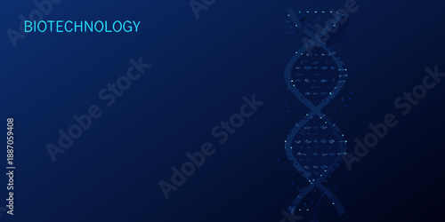 Abstract biotechnology background featuring a glowing blue dna helix structure