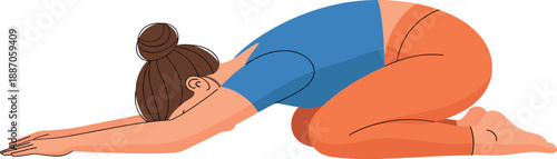 Young woman practicing yoga child pose balasana for relaxation and stretching illustration