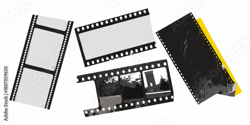 Scattered film strips and a yellow folder create a vintage aesthetic