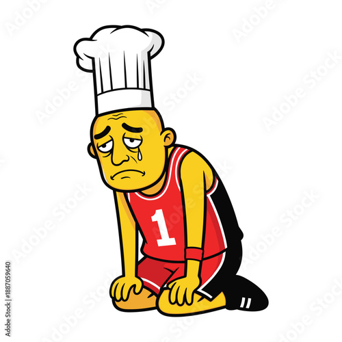 Sad chef kneeling down in distress