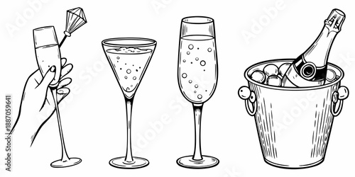 Celebration with champagne a hand holding a glass and bottle in ice