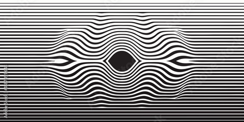Optical illusion with concentric lines and a central dark distortion