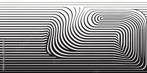 Optical illusion with curved black and white lines creating a wave effect