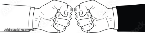 Fist bump gesture icon set, cartoon hands in unity and respect greeting pose - flat vector illustration