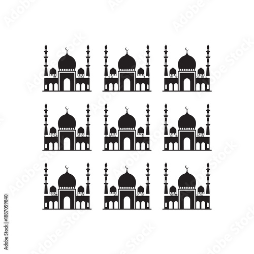 Mosque Silhouette Icon Set Islamic Design
