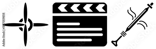 Film Production, Clapperboard, and Tool Symbols