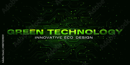 Green technology background with circuit board patterns and glowing text design