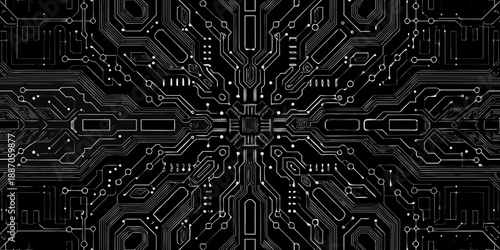 Intricate circuit board pattern with a symmetrical futuristic design