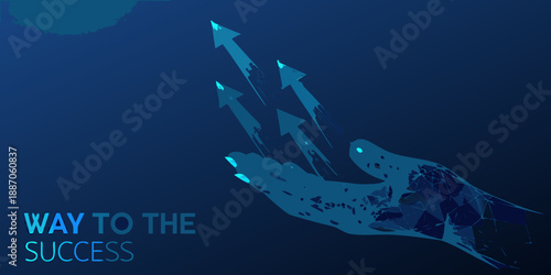 A hand releasing arrows pointing upwards symbolizing growth and success